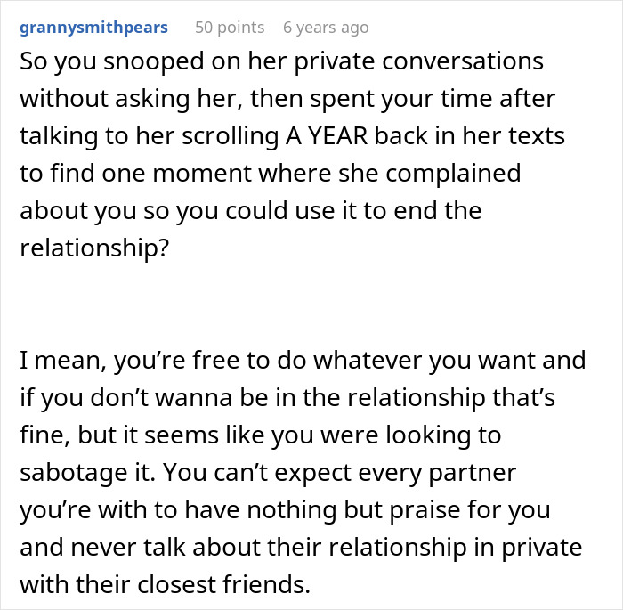 A comment section discussing a guy's accidental peek at his girlfriend's phone, which changed everything.