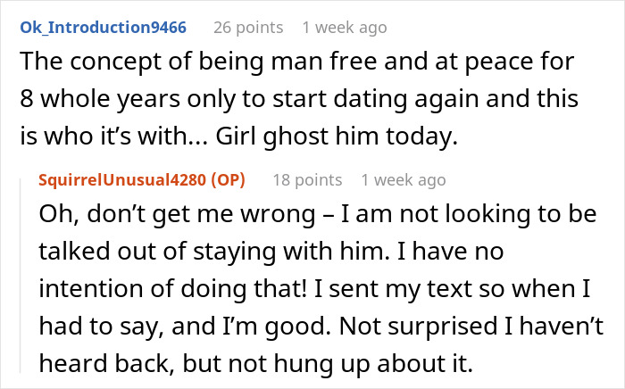 A screenshot showing a GF connecting the dots about her BF's 10-day trip details and realizing a crucial detail.