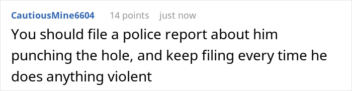 A comment suggests filing a police report about the violent moocher. The text is on a white background.