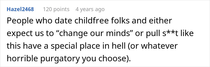 A comment on a woman trying to make her DIL have kids, expressing disdain for those who expect childfree people to change their minds.