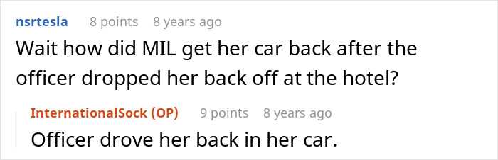 A Reddit comment section with users discussing how the MIL got her car back after a wedding incident.