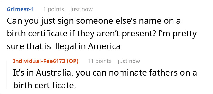A discussion on Reddit about an ex who ended a relationship by text and then used official paperwork to name a man as baby's dad. A discussion on Reddit about an ex who ended a relationship by text and then used official paperwork to name a man as baby's dad.