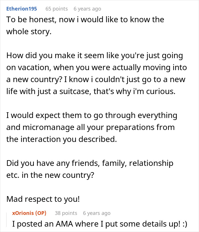 A comment asking for the full story about the 18YO daughter leaving the country and avoiding toxic parents. A comment asking for the full story about the 18YO daughter leaving the country and avoiding toxic parents.