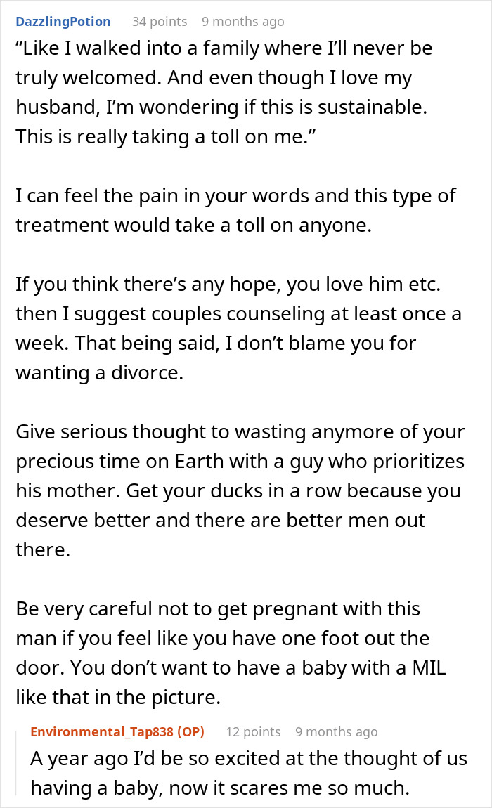 A Reddit user advises a woman feeling like the third wheel in her marriage due to a MIL problem to consider divorce. A Reddit user advises a woman feeling like the third wheel in her marriage due to a MIL problem to consider divorce.