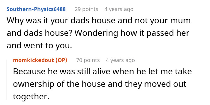 A Reddit discussion screenshot about a man's decision not to house his mom due to her harassment of his wife.