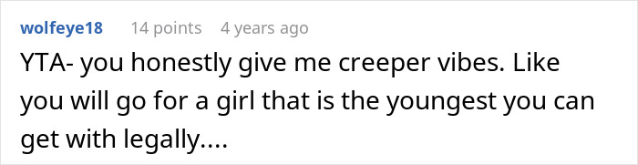 A Reddit comment from wolfeye18 expresses that the man pursuing his friend's nanny gives off creepy vibes.