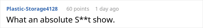 A comment on a post about a guy who refuses to expose an acquaintance's cheating GF, stating: What an absolute S**t show.