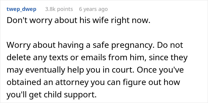A Reddit comment advises a pregnant woman about to give birth to document evidence for child support after a nasty surprise. A Reddit comment advises a pregnant woman about to give birth to document evidence for child support after a nasty surprise.