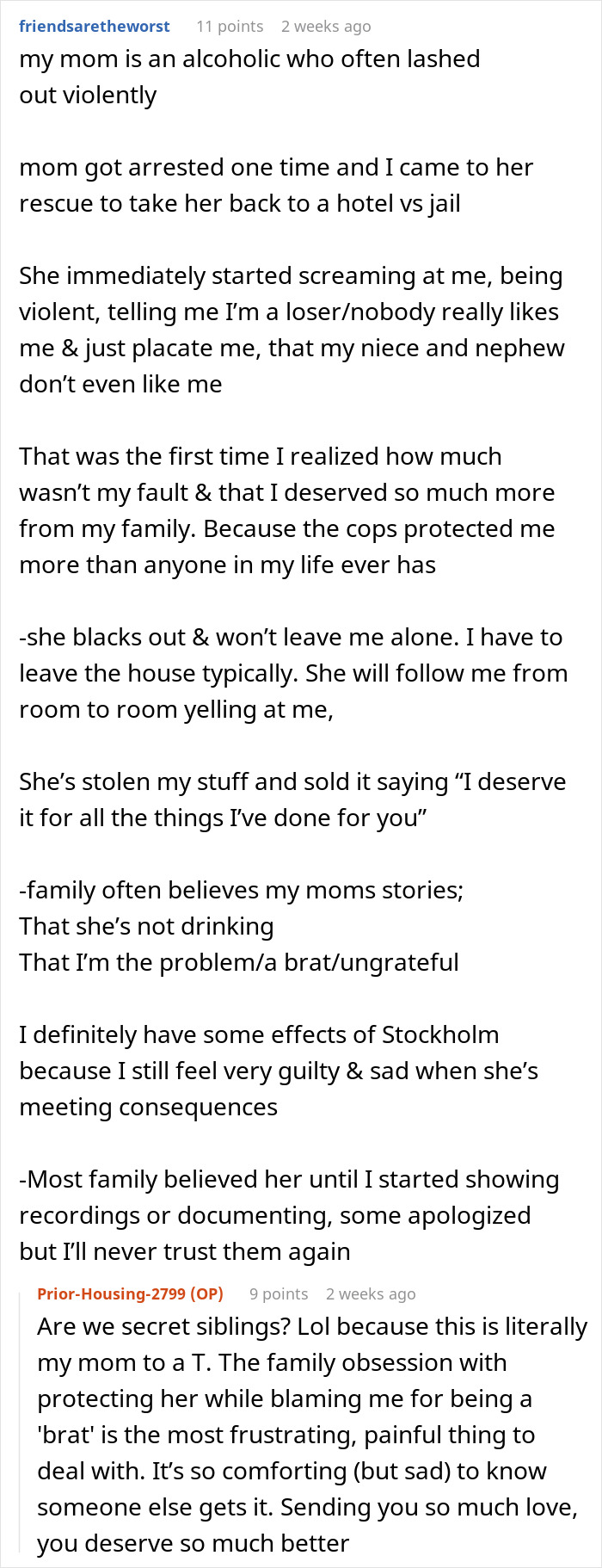 A Reddit comment details how an alcoholic narcissist mom attacked her daughter, who later realizes her mom's manipulation. A Reddit comment details how an alcoholic narcissist mom attacked her daughter, who later realizes her mom's manipulation.