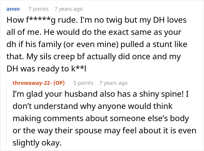 Reddit comments discussing the aunt's rudeness and support for the nephew's wife during family dinner.