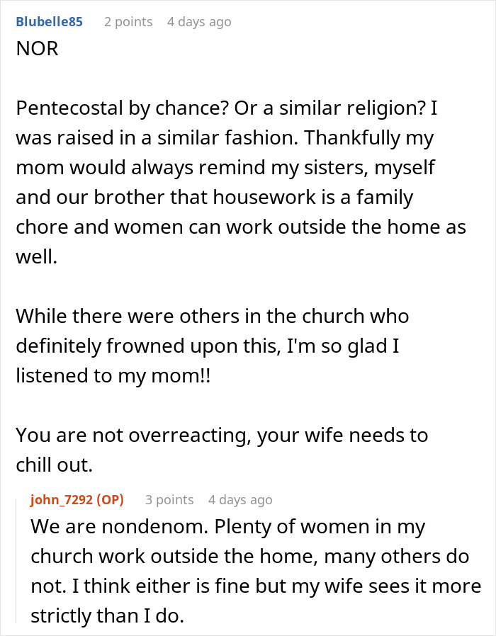 Christian Guy Agrees To Strict Gender Roles In The Family, Upset Wife Actually Enforces Them