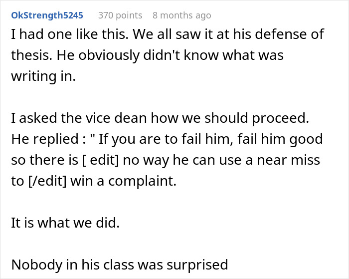 A comment detailing a lecturer's experience with a student refusing group work and receiving a hard fail. A comment detailing a lecturer's experience with a student refusing group work and receiving a hard fail.