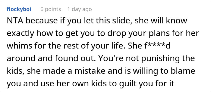 A comment on a single mom lying to get a babysitter, advising not to let the sister get away with it. A comment on a single mom lying to get a babysitter, advising not to let the sister get away with it.