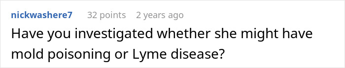 A comment asks if the man investigated mold poisoning or Lyme disease for his sick wife who sleeps 12 hours a day.