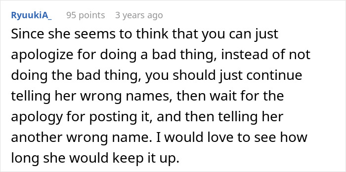 A Reddit comment suggesting how to deal with an overbearing FMIL snatching a baby name announcement. A Reddit comment suggesting how to deal with an overbearing FMIL snatching a baby name announcement.