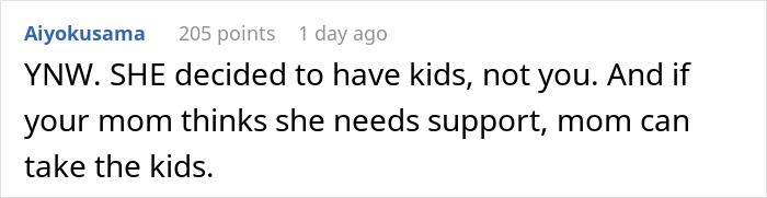 Screenshot of Reddit comment on a single mom's choice to have kids and needing a babysitter. Screenshot of Reddit comment on a single mom's choice to have kids and needing a babysitter.