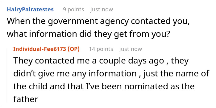 Reddit comment about an ex ending a relationship by text, then using paperwork to name a man as baby's dad. Reddit comment about an ex ending a relationship by text, then using paperwork to name a man as baby's dad.