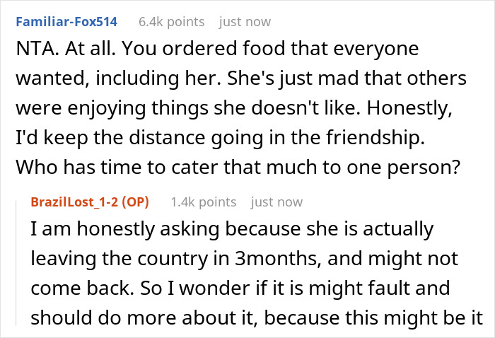 A screenshot of a forum comment advising distance from a picky eater who is mad that others enjoyed sushi. A screenshot of a forum comment advising distance from a picky eater who is mad that others enjoyed sushi.