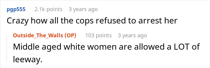 A user comments on cops refusing to arrest an unannounced aunt demanding housing at 2 AM.