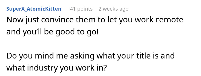 A comment asking about the title and industry of an easy job with a medium salary. A comment asking about the title and industry of an easy job with a medium salary.