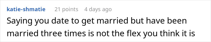 Reddit user's comment on BF's multiple marriages, connecting the dots from the GF's perspective.