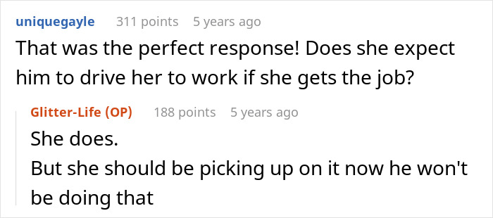 Comment on the pushy MIL demanding a four-hour ride, questioning her expectations for daily transport. Comment on the pushy MIL demanding a four-hour ride, questioning her expectations for daily transport.