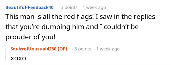 A screenshot displaying comments where a GF connects the dots herself about a crucial detail of her BF's trip.