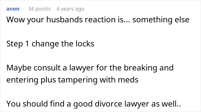 A comment from anon suggesting legal action against DIL tampering with meds for grandbabies.