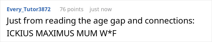 A comment expressing shock about the age gap and connections related to a spy camera room step dad situation. A comment expressing shock about the age gap and connections related to a spy camera room step dad situation.