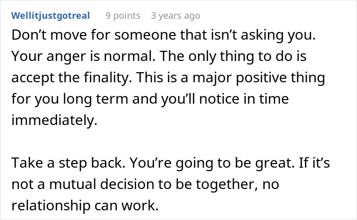 A screenshot of a comment from user Wellitjustgotreal on an online post about a cheating ex, offering advice.