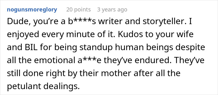 A comment praising the storyteller and brother-in-law, integral to the sister receiving her inheritance. A comment praising the storyteller and brother-in-law, integral to the sister receiving her inheritance.
