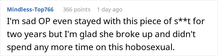 Screenshot of a comment discussing a woman breaking up with her childish BF and avoiding further misery. Screenshot of a comment discussing a woman breaking up with her childish BF and avoiding further misery.