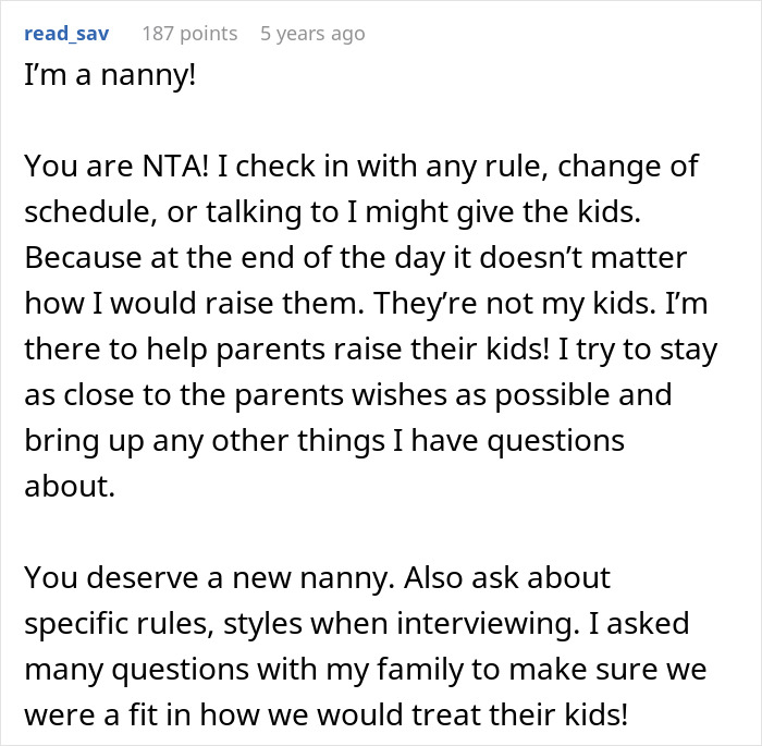 Nanny's perspective on respecting employer boundaries and the importance of clear communication.