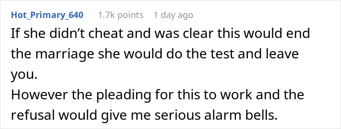 A comment about a suspicious wife phone situation and a possible end to marriage if a test is refused.