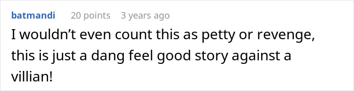A user comment calling the story a feel-good narrative about dealing with a villain, like an evil mom hiding inheritance. A user comment calling the story a feel-good narrative about dealing with a villain, like an evil mom hiding inheritance.