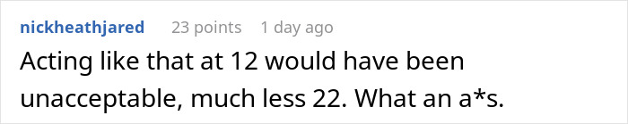 Reddit comment criticizing a sister's unacceptable behavior that caused family drama and a car turn-around. Reddit comment criticizing a sister's unacceptable behavior that caused family drama and a car turn-around.