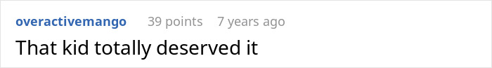 A comment stating the kid totally deserved it, referring to a Karen accusing a stranger of harming her child.
