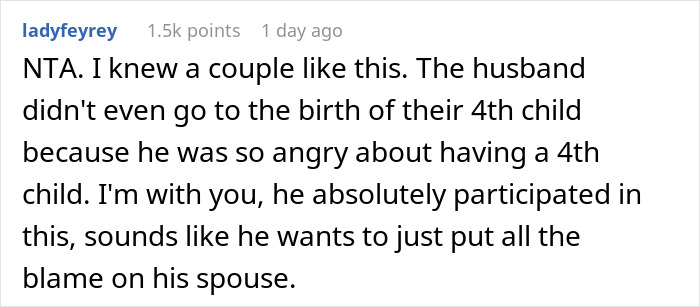 A comment about a husband regretting his SAHM wife and having a 6th kid, blaming his spouse. A comment about a husband regretting his SAHM wife and having a 6th kid, blaming his spouse.