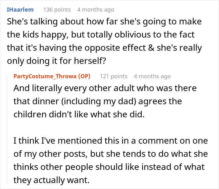 Reddit comment discussing the stepmom's actions and how kids didn't like it. Stepmom K-pop character, kid's birthday. Reddit comment discussing the stepmom's actions and how kids didn't like it. Stepmom K-pop character, kid's birthday.