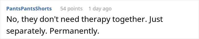 A comment suggesting the groomsman and his toxic girlfriend need therapy separately, not together. A comment suggesting the groomsman and his toxic girlfriend need therapy separately, not together.