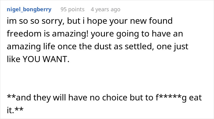 A Reddit comment wishing the DIL freedom after the MILs plan to make her have kids failed.