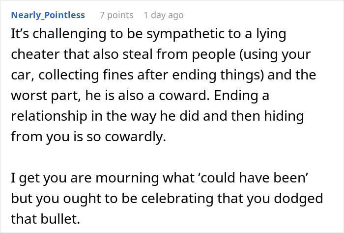 A comment about a man who hides his baby, expressing a lack of sympathy for the lying cheater.