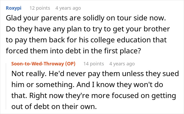 A comment section discussion about an entitled man who plans to propose at his brother's wedding.