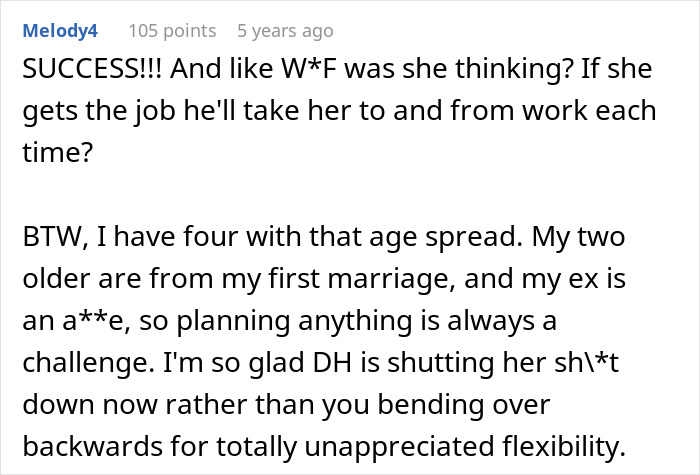A comment celebrating the success of the husband in dealing with the Pushy MIL's demands for a ride. A comment celebrating the success of the husband in dealing with the Pushy MIL's demands for a ride.