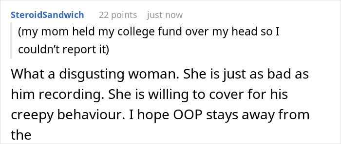 A Reddit user comment on a post about a spy camera in a room. The comment criticizes the mom and step-dad. A Reddit user comment on a post about a spy camera in a room. The comment criticizes the mom and step-dad.