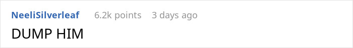 A screenshot of a Reddit comment with the text DUMP HIM regarding the engagement ultimatum about her cat. A screenshot of a Reddit comment with the text DUMP HIM regarding the engagement ultimatum about her cat.