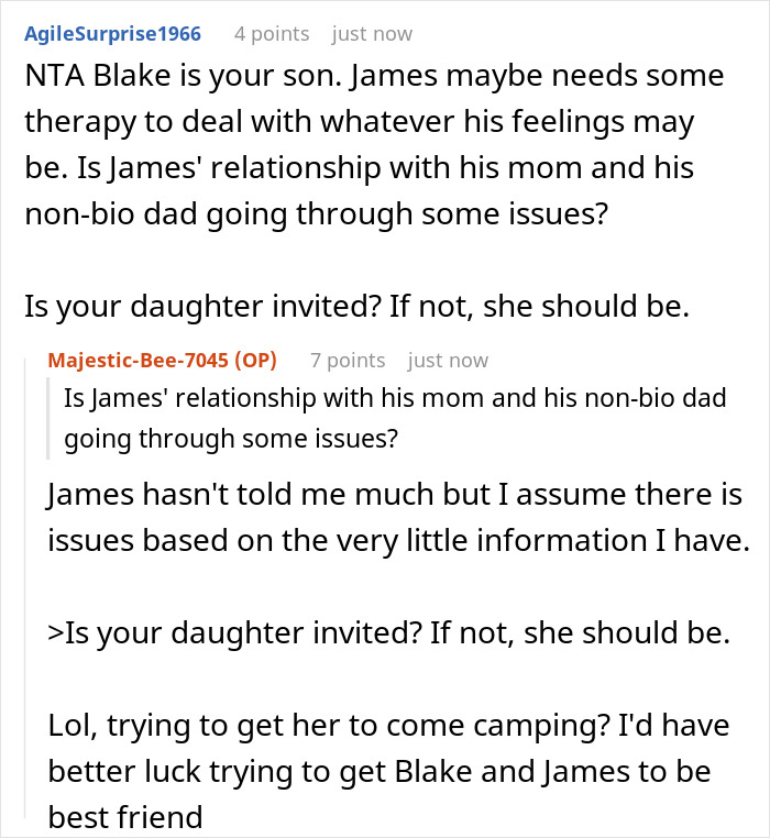 A screenshot of a Reddit comment section with a discussion about a dad refusing to separate his sons by blood or adoption, and the newly found bio son taking it personally. A screenshot of a Reddit comment section with a discussion about a dad refusing to separate his sons by blood or adoption, and the newly found bio son taking it personally.