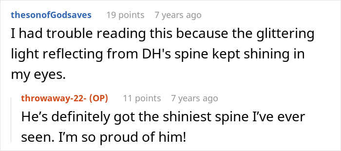 A Reddit comment praising the husband's firm stance against the aunt's insults.