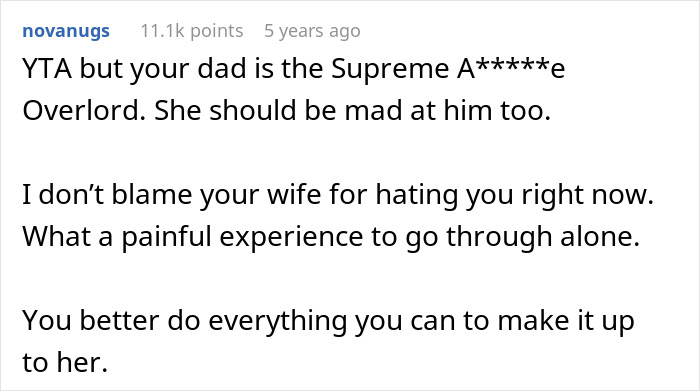 A screenshot of a comment about a husband's actions during labor, calling the situation a painful experience for the wife. A screenshot of a comment about a husband's actions during labor, calling the situation a painful experience for the wife.