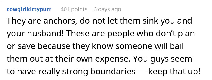 Screenshot of an online comment suggesting strong boundaries regarding moms moving into a dream home. Screenshot of an online comment suggesting strong boundaries regarding moms moving into a dream home.